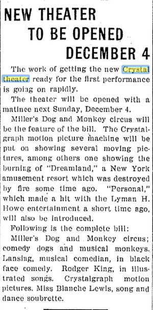 Crystal Theatre - Dec 1904 (newer photo)